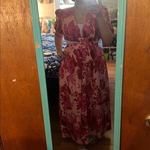 Chic Floral Maxi Dress with Belt